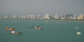 白天三亚市海湾游艇停车场酒店一览中国海南4k全景