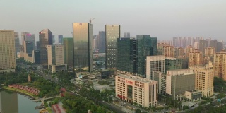 日落时分佛山市中心市中心航拍全景4k中国