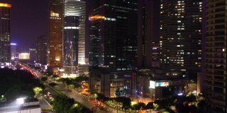 夜光照亮广州市市中心交通街道航拍4k中国全景图