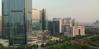 日落时分佛山市现代市区交通街道航拍4k中国全景图