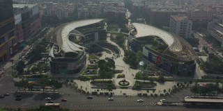 晴天广州市中心著名的现代商场广场交通街道航拍全景4k中国