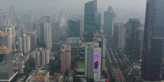 广州市市中心晴天雾霾交通街道航拍全景4k中国