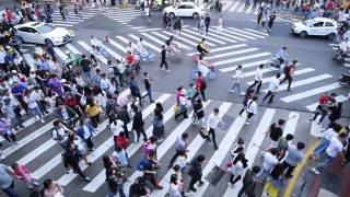 一群人走在中国城市的人行横道上视频素材模板下载