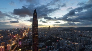 T/L HA WS ZO Shenzhen KK100 skyline from dusk to night timelapse /中国广东省深圳市视频素材模板下载