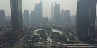 晴天雾霾广州市中心著名商场交通街道航拍全景4k中国