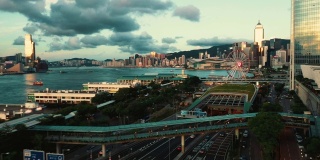 香港的城市航拍，市中心的摩天大楼