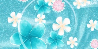 美丽明亮柔和的花在蓝色泡沫背景