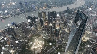 上海城市网络T/L ZI鸟瞰图，日暮过渡视频素材模板下载