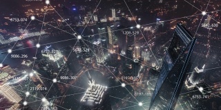 T/L 5G概念和城市网络上海夜/上海，中国