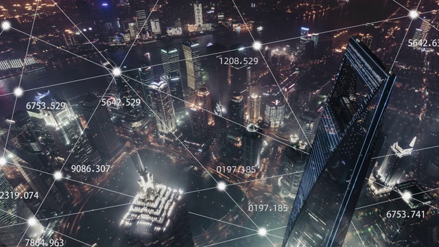 T/L PAN 5G Concept and City Network of Shanghai at Night /上海，中国