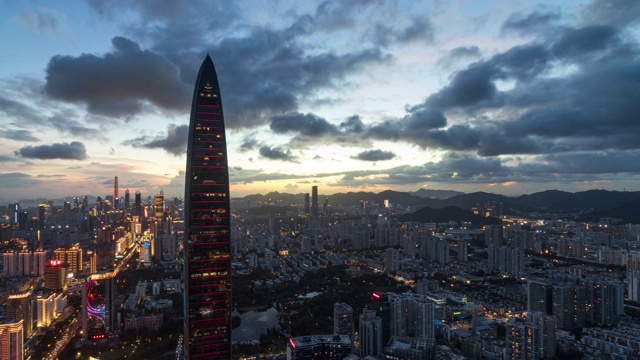 T/L HA WS PAN Shenzhen KK100 skyline from dusk to night timelapse /中国广东省深圳