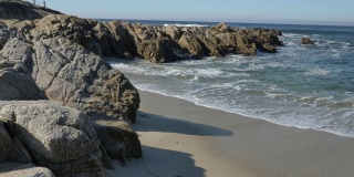 在潮汐期间，海浪冲击着加州北部的大苏尔蒙特利地区的海岸线