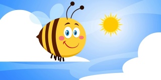 微笑可爱的蜜蜂卡通人物飞翔