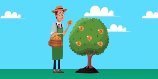 优雅的园丁商人与硬币树人物动画