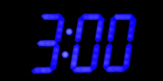 LED时钟显示与大蓝色数字，工作与闪烁秒，改变2.59到3.00。
