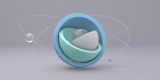 蓝色，薄荷绿，白色的半球。玻璃球。抽象动画，3d渲染。