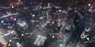 T/L ZO 5G Concept and City Network of Shanghai at Night /上海，中国