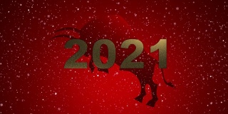 圣诞和新年的背景动画。运动春节，生肖象征牛年。