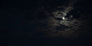 在夜空中移动的云的延时。厚厚的云层遮住了月亮
