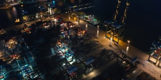 香港葵青货柜码头夜间拍摄