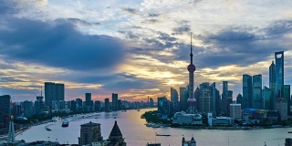 4K:上海城市景观在黎明到日出的时间流逝，中国