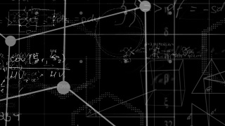动画立方体漂浮在贪婪之上的数学方程式漂浮在黑色的背景上视频素材模板下载