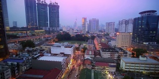 快速缩小效果的吉隆坡在日落，马来西亚