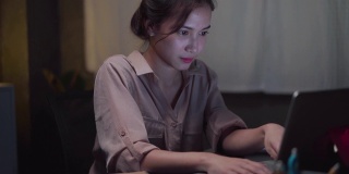 年轻的亚洲女性自由职业者在工作时打盹或打瞌睡。