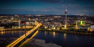 Düsseldorf城市夜景-空中Hyperlapse