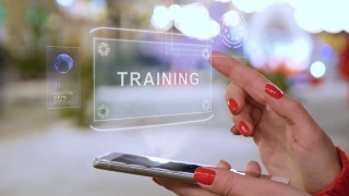 女性双手互动HUD全息图训练视频素材模板下载