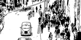 上下班高峰期的通勤者和步行到伦敦桥站的人动画素材视频
