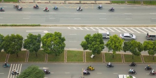 城市交通。鸟瞰图。胡志明市。越南。间隔拍摄