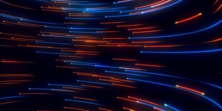 抽象的未来霓虹蓝色和红色的光流线背景。大数据通信与技术概念。4K运动图形连续视频