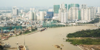 越南胡志明市的城市,。间隔拍摄。空中的观点