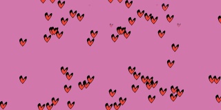 彩色心形爱的象征卡通动画在粉红色的屏幕上。坠入爱河和情人节的概念。色度键和alpha通道