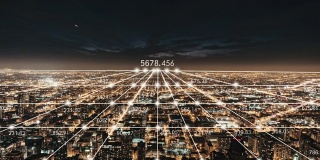 T/L ZO芝加哥城市天际线和5G网络夜间概念