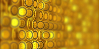无缝循环。货币背景，金币有比特币标志。数字cryptocurrency象征。商业和金融3d插图。