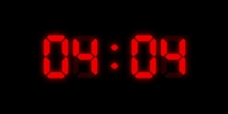 24小时红色数字时钟动画在黑色背景。你可以在每小时开始的时候停下来。简单引导了24个数字。时间计数器符号和倒计时股票视频。你可以用分、秒和毫秒来表示。