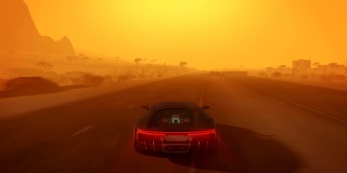 3D假视频游戏。在沙尘暴中开车穿越沙漠