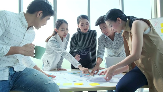 Uhd4k亚洲青年创意快乐人创业在商务会议办公室背景良好的领导能力和团队协作导致成功的手持拍摄