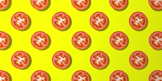 黄色背景上的番茄切片纺纱图案