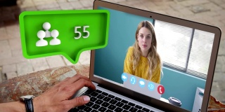 绿色图标在线社区和数字增长的视频通话。