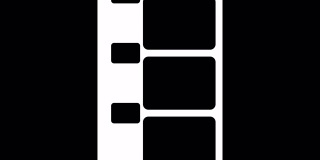 8mm胶片带移动在白色背景。无缝循环的视频片段在黑屏上。摘要膜带设计模板。