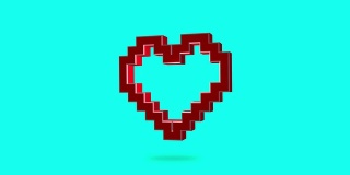 4K像素的心脏在蓝色背景上转动画-可循环