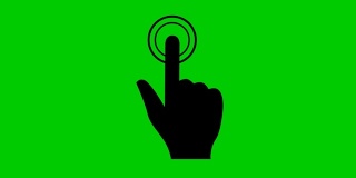 手动光标的动画符号。食指点击。矢量平面插图孤立在绿色背景。
