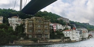 波夫巡游在Fatih Sultan Mehmet Bridge下，第二座有住宅建筑的桥