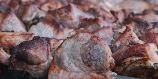 烤肉串是在街头食品市场烧烤的。街的厨房