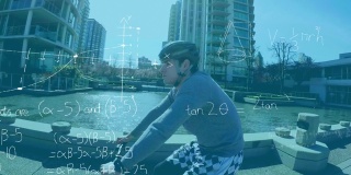 城市中骑自行车过桥的人的数学方程和图表