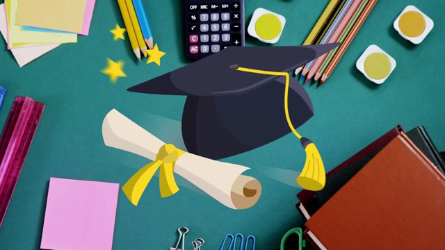 毕业帽和文凭图标对抗各种学校项目