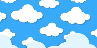 蓝天上的卡通云朵。平的风格简单。柔和的渐变柔和柔和的背景色